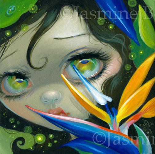 Faces of Faery 207 bird of paradise tropical flower fairy face art print by Jasmine Becket-Griffith 6x6