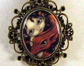 Elf Maiden and Her Dragon Cameo Necklace from Jasmine Becket-Griffith Art fairy goth red wyrm