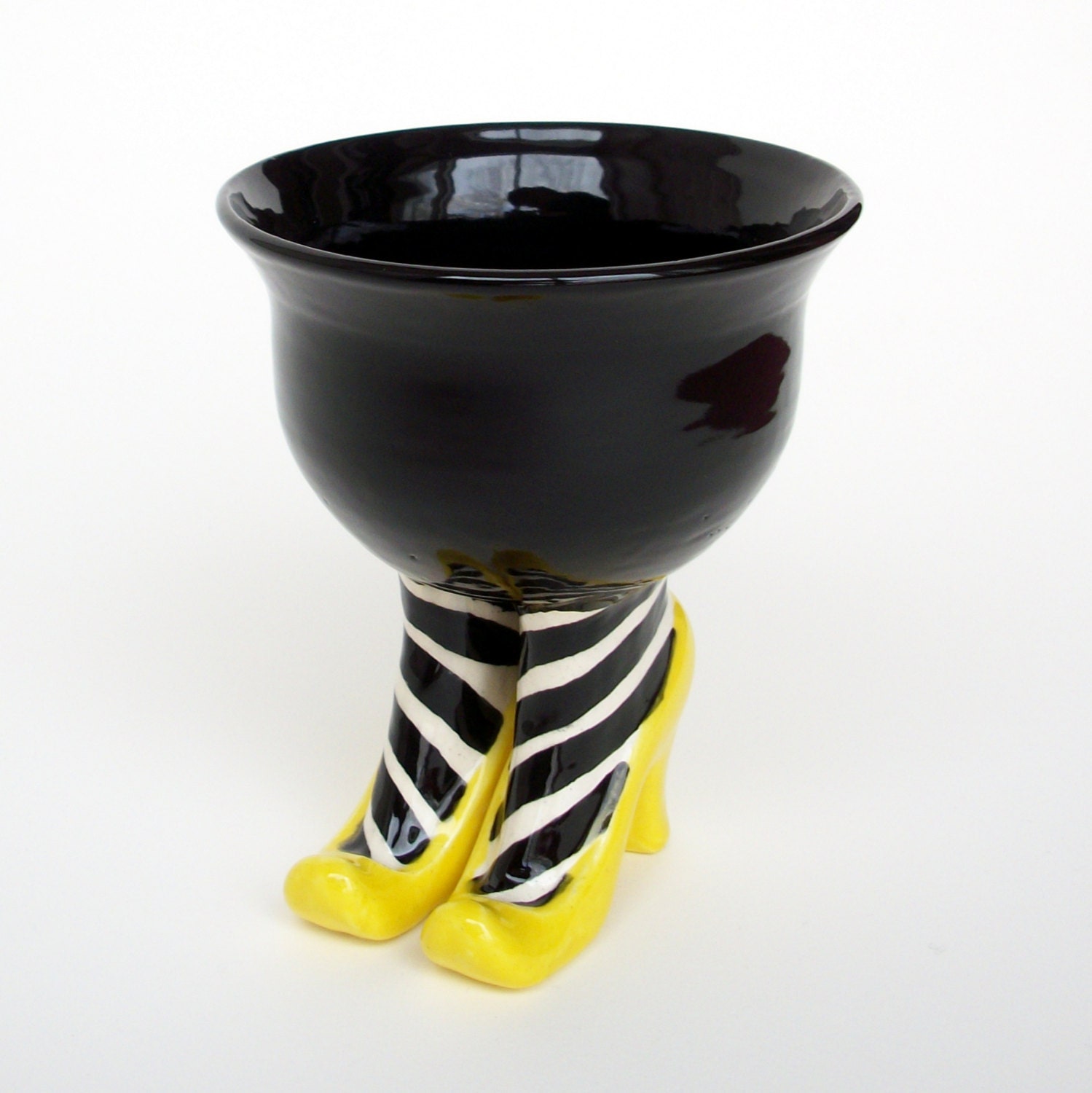 Sex Pot with Heels and Striped Stockings and Yellow Heels
