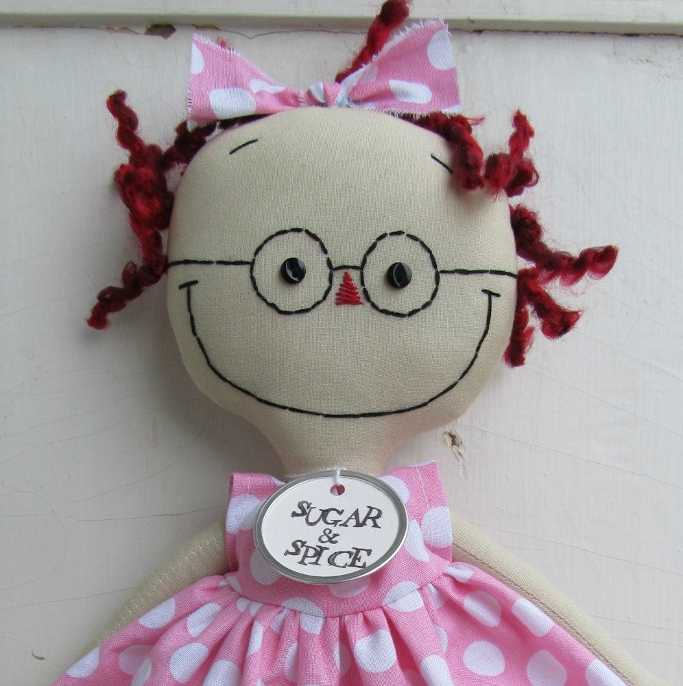 handmade cloth rag doll with Glasses Raggedy Ann