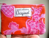 Coin Purse Wallet - Small Flourish Pink Orange Floral Zipper Wallet, Change Purse