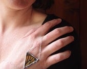 Triangle Bracelet and Ring Chain with real Monarch Butterfly Charm - Bohemian Nature Art Jewelry