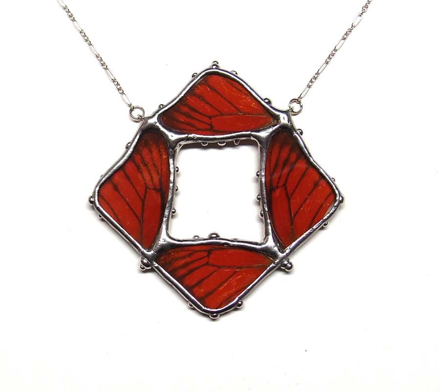 Real Orange Butterfly Wing Necklace - Reversible - Nature Art Jewelry - One of a Kind