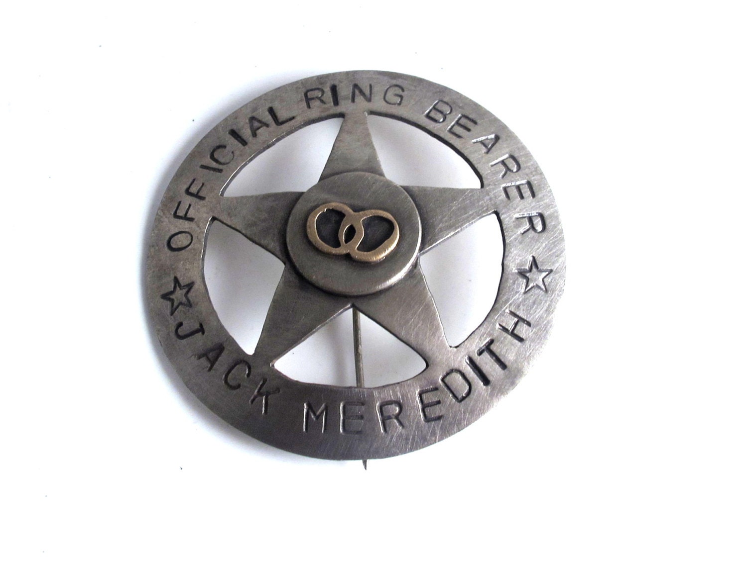 Custom Sheriff''s Badge Ring Bearer Lapel Pin - hand stamped and personalized