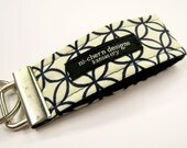 Fabric Mini Key Fob - Navy Blue Interconnecting Circles Circle Lattice