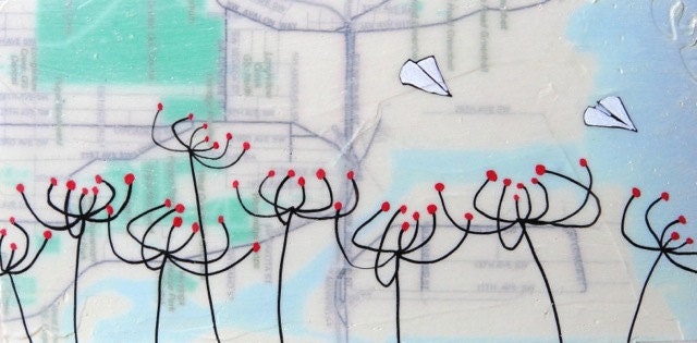 Westbridge - Original Map Painting 5 x 10 - Weeds and Planes