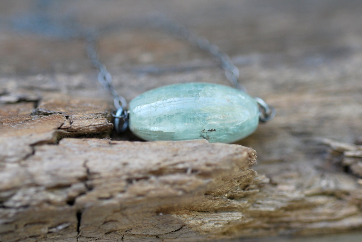 Pale Blue Kyanite Necklace . Sterling Silver Natural Organic Oval Gemstone Jewelry Gift