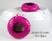 Hot Pink Woven Palm Leaves Earrings