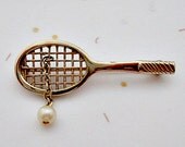 1976 Avon Love Match Tennis Racket Vintage Brooch Pin