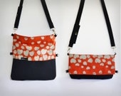 DUO BAG SMALL  - Orange Heavy Heart Print - Foldover Bag Canvas Screen Print Clutch