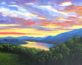 Sunset on the Hudson from Olana - Huge Contemporary Original Acrylic on a Extra Large Canvas by Patty Baker