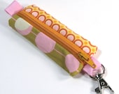 Lip Balm Cozy / Lipstick Case Zipper Key Chain - Pink Martini