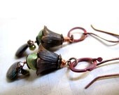 Romantic Verdigris Garden Earrings Green Freshwater Pearls Lockets Tarnished Bohemian