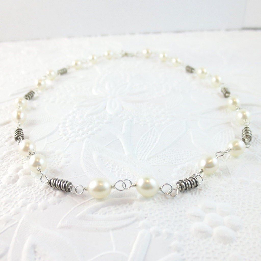 Freshwater Pearl Necklace with Bali Silver