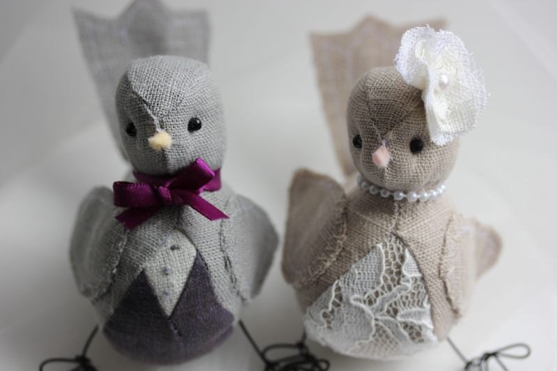 Fabric bird cake topper - Wedding  Cake topper Love Birds  Spring  - Rustic - Modern Wedding  - Contemporary - Made to Order