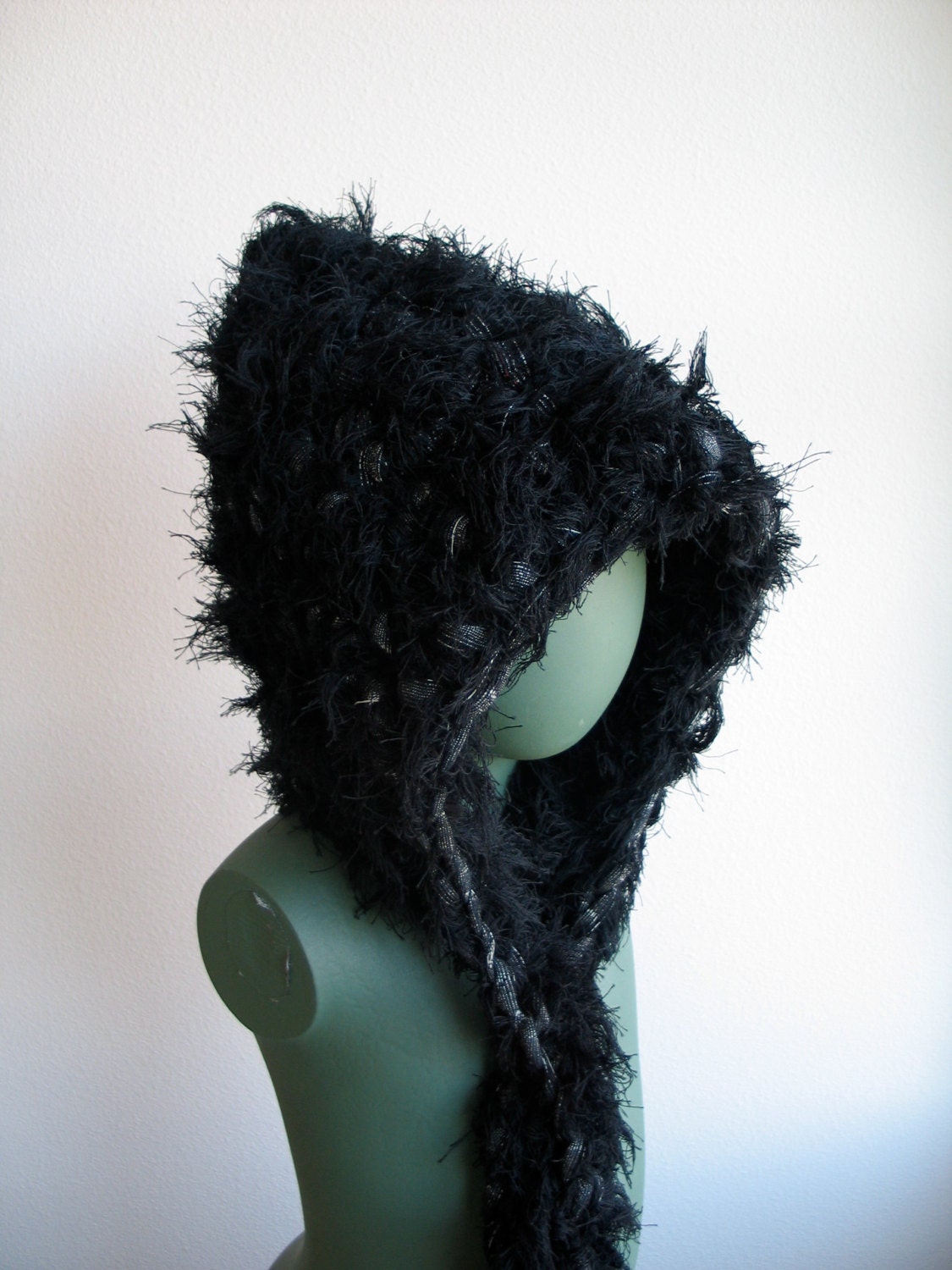 Furry Elf Hood in Black