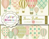 INSTANT DOWNLOAD Paris Balloons clipart Hot Air Balloons with damask, digital scrapbooking Il_170x135