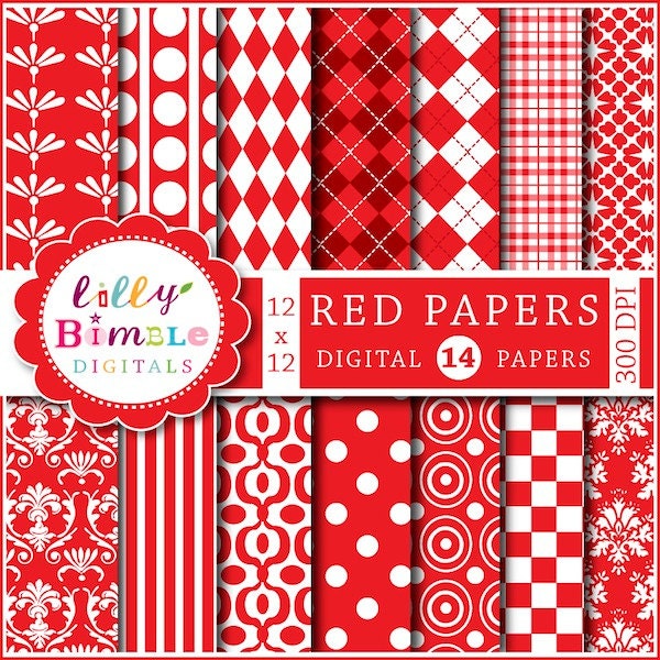 RED PAPERS 14 digital scrapbook papers red and white Il_570xn