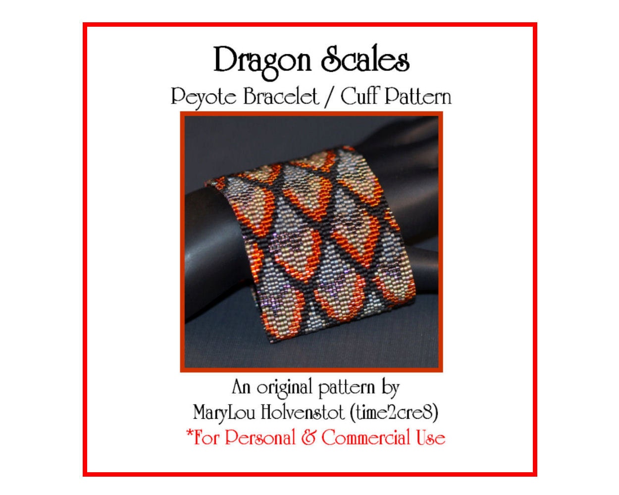 Peyote Bracelet Pattern ... DRAGON SCALES ... Fiery . Renaissance . Wide . Cuff . Jewelry . Medieval . Fire . Mythical . Fantasy . 3 for 2