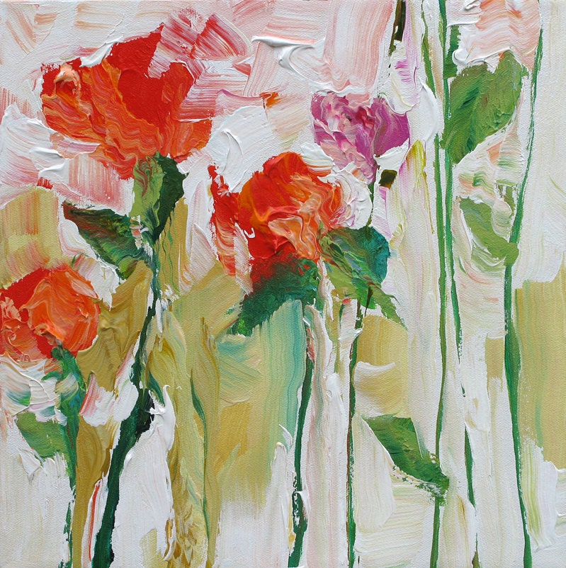 Original Abstract Floral Painting Fauve Impressionist Landscape Roses Acrylic Painting on Canvas by Linda Monfort