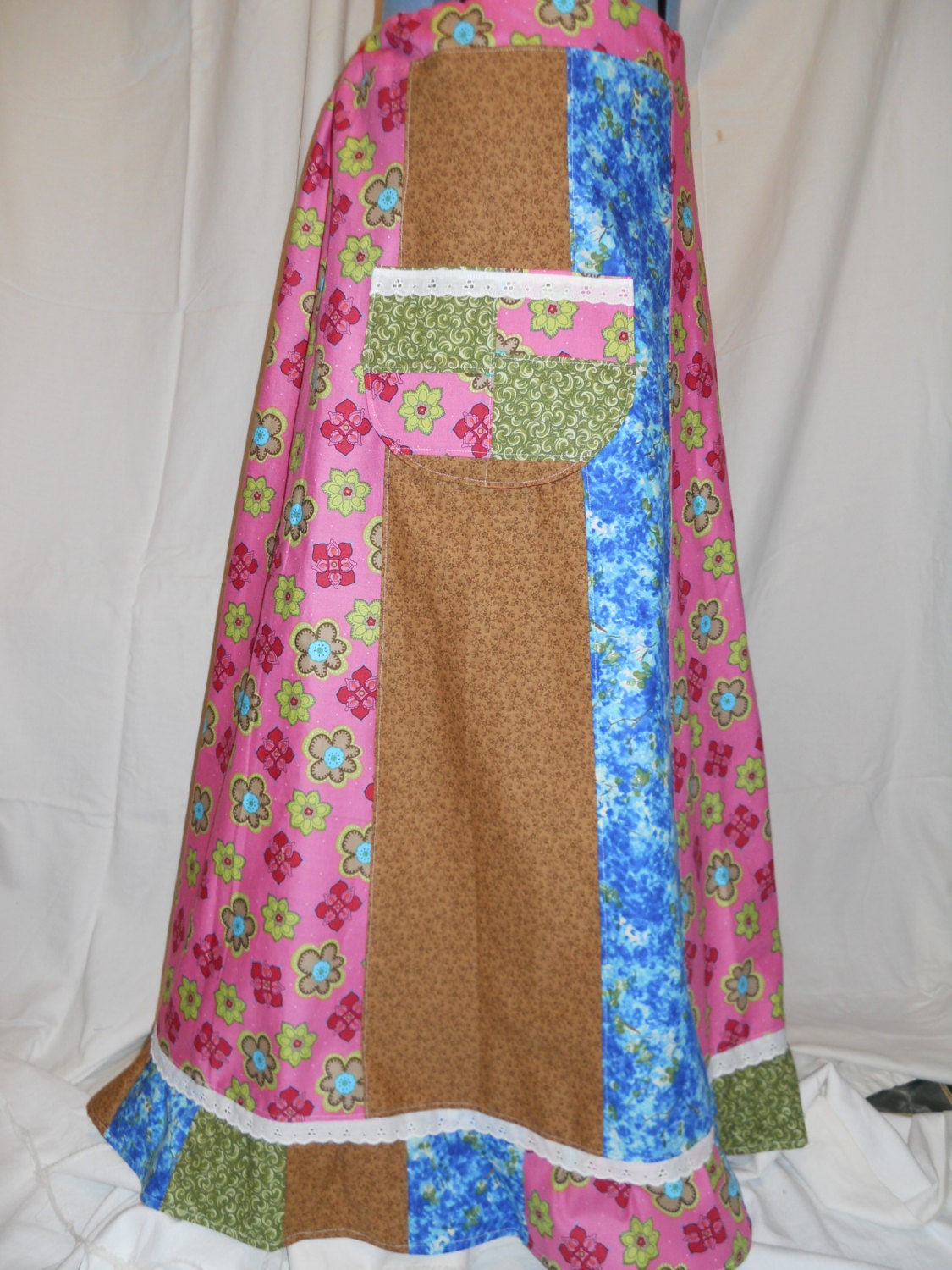 Pink Flower Mandala Long A-Line adjustable sizing hippie Patchwork spinner Skirt