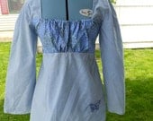 SALE Blue Butterfly Hippie Patchwork Princess Long Bell Sleeve Boho Peasant Top