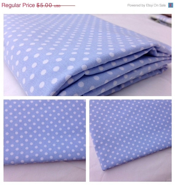 ON SALE- Blue Polka Dot Fabric-Reclaimed Bed Linens