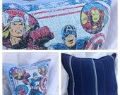 HOLIDAY WEEKEND SALE- Captain America and Friends-Comic- Throw Pillow--Upcycled Eco Friendly-Quilted
