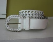 Vintage leather belt.  White braided belt.  Vintage accessories.  Ginnie Johansen.