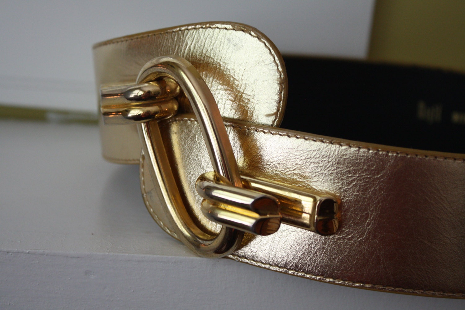 Vintage leather belt.  Gold obi belt.  Vintage accessories.  by Magid.