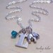 Elephant Necklace - Personalized Initial Charm Necklace - Elephant Charm Necklace - Sterling Silver Birthstone and Letter Jewelry