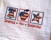Embroidered Cotton Kitchen Towel - Genuine Flour Sack Towel, Red, White and Blue Dish Cloth, Patrotic towel
