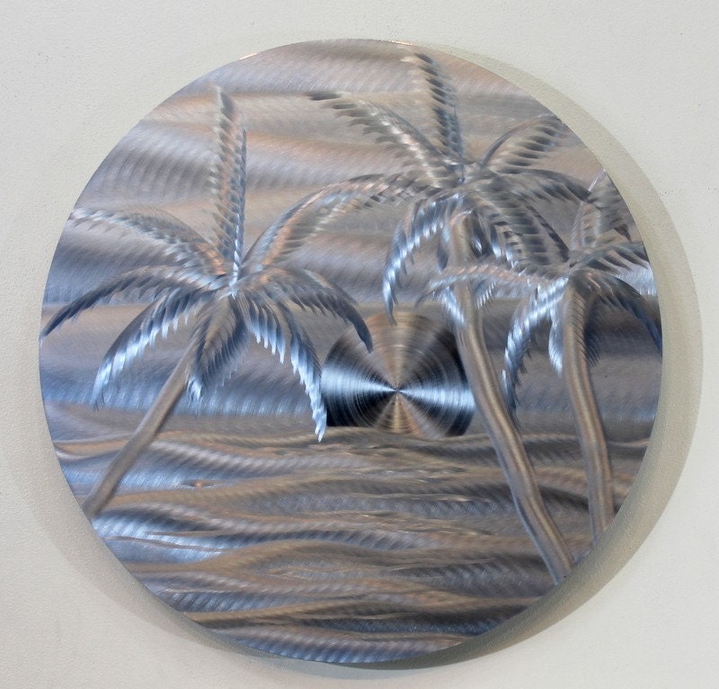 Tropical Metal Abstract Painted Circular Wall Art Blue Azure Beach By Statements2000