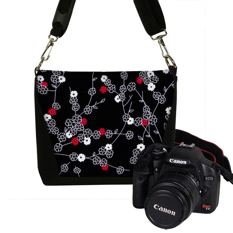 SALE Small Dslr Camera Bag Purse Womens MINI Camera Bag Case Messenger  Cherry Blossom black white red (RTS)