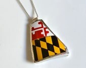 Broken Plate Pendant on Chain - Maryland Flag - Recycled China