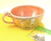 Handmade soup bowl with handle SM23 IN STOCK peach soup mug Latte cup / Holds 24 ounces / Decorative Dish Graduate Gift