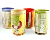 Four Porcelain Tumblers / Ceramic Cups  - color blocks , wedding, birthday, new home, anniversary, birthday gift
