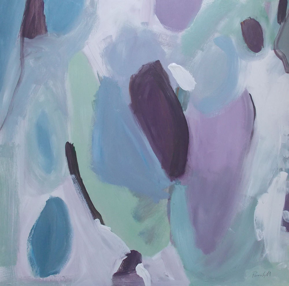 abstract painting on wood panel lavender grey
