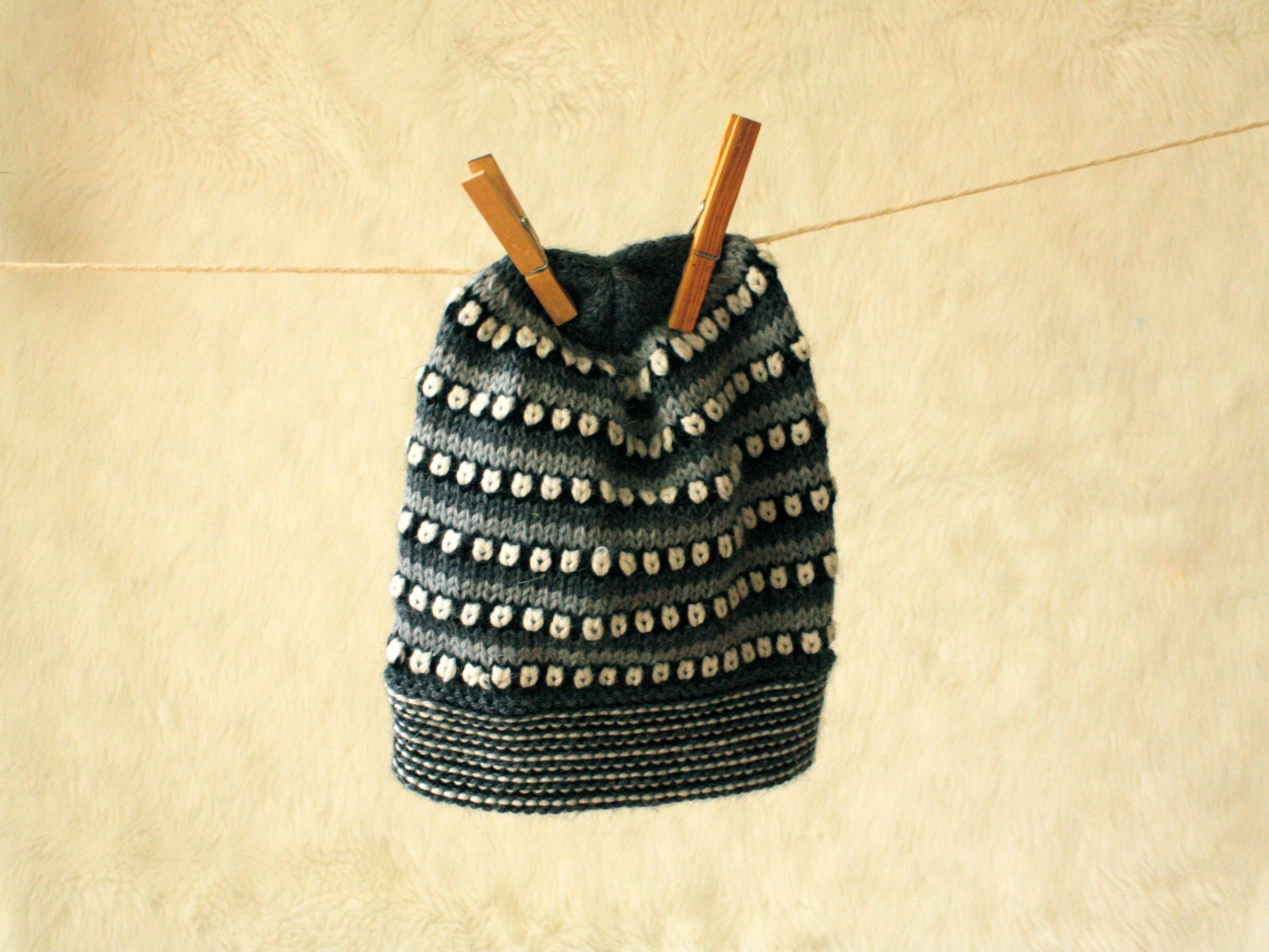 Black and Gray Knitted Wool Hat