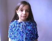 Blue Knitted Capelet Poncho Ruffle neck for girl - One of a kind