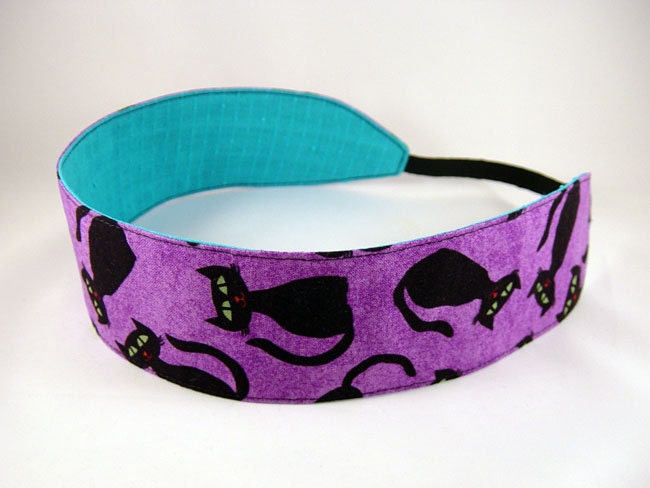 Reversible Headband - Tumbling Cats - purple black