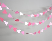 pink heart paper garland. 12 ft.  wedding decoration, bunting, photo prop, party decoration, shower decor, party garland,valentine