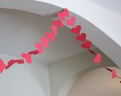 red heart paper garland. 12 ft.  wedding decoration, bunting, photo prop, party decoration, shower decoration, valentine garland