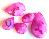 PInk Solar Quartz, fuschia pear briolettes, 5 large focal beads, 19 to 38mm