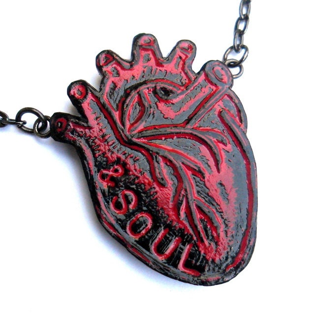Red and Black Personalized Anatomical Heart Necklace  - Heart and Soul Necklace - Valentine's Day Gift