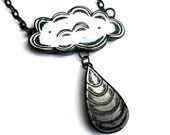 20% OFF SALE - White Cloud with Gray Gradient  Raindrop Necklace