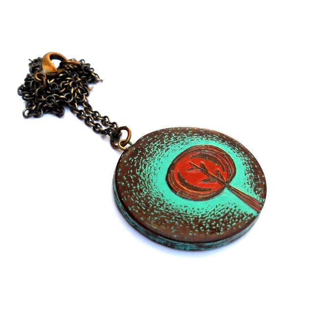 20% OFF SALE - Rustic Turquoise and Rust Red Tree Hugger Necklace