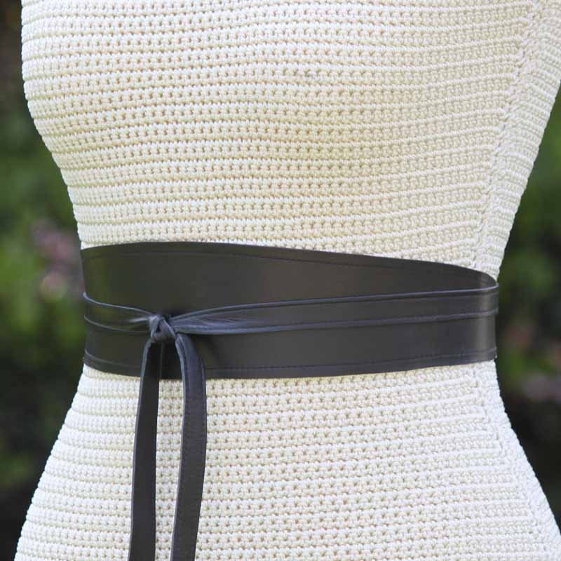 REVERSIBLE Leather & Fabric print Wrap Belt // Obi - napa lambskin - custom made - xxs xs s m l xl - petite - 3 inches wide