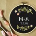 Custom wedding embroidery hoop wall art - spring flowers on black linen