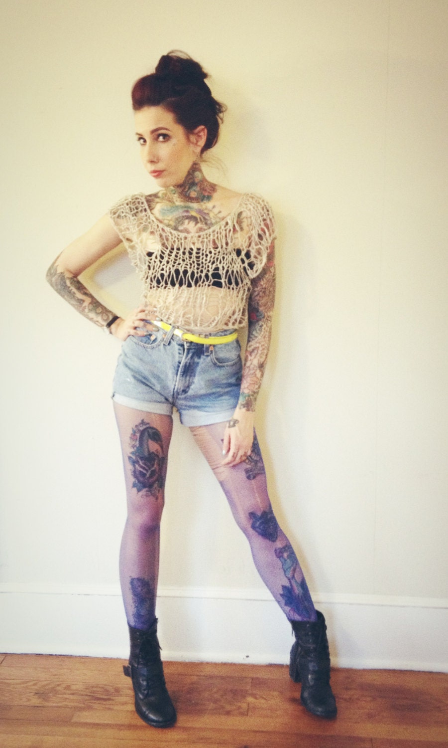 Silver handknit crop top - Small - one of a kind